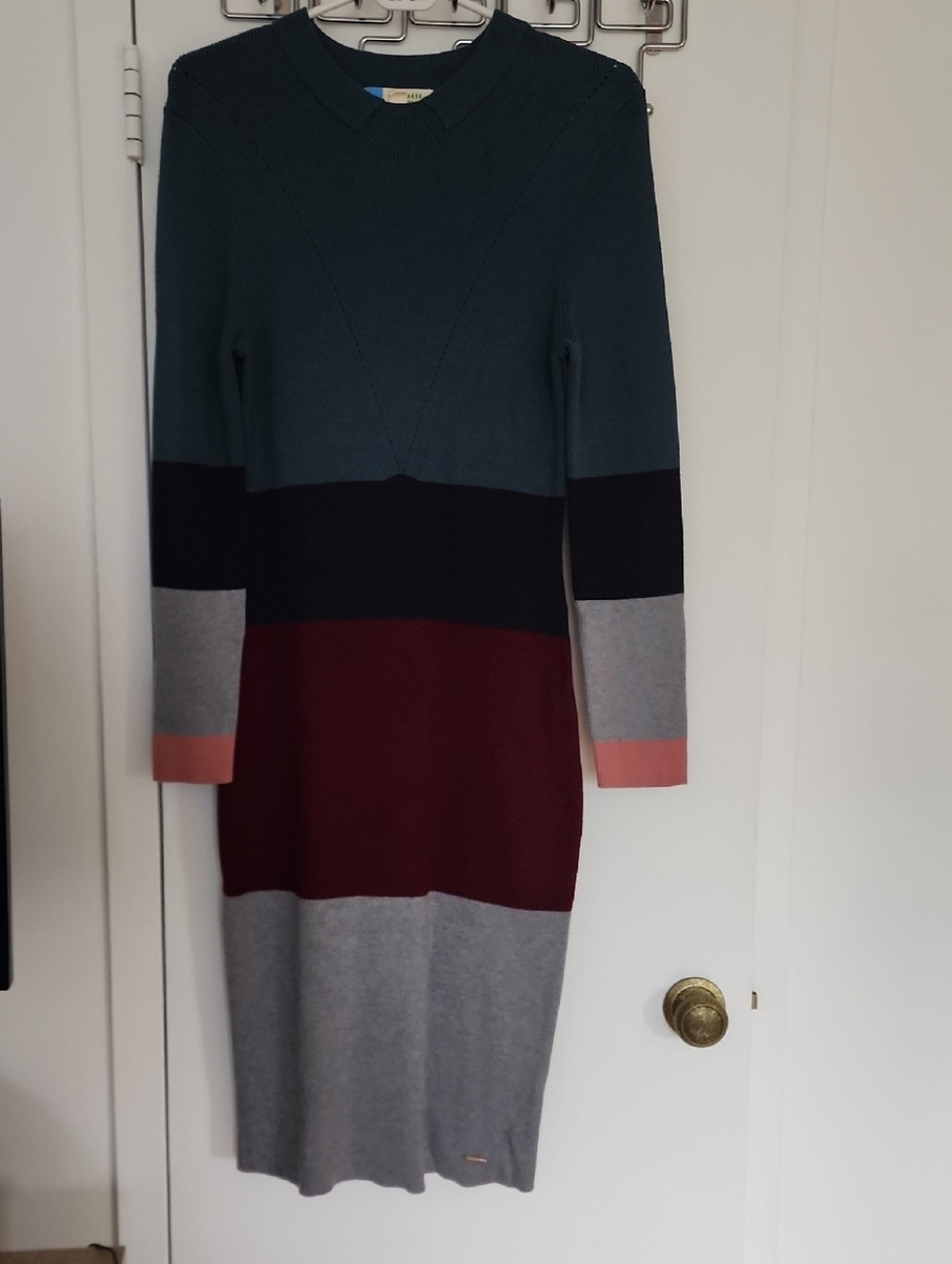 Ted Baker Teal, Burgundy, Navy & Gray Colorblock Knit Dress